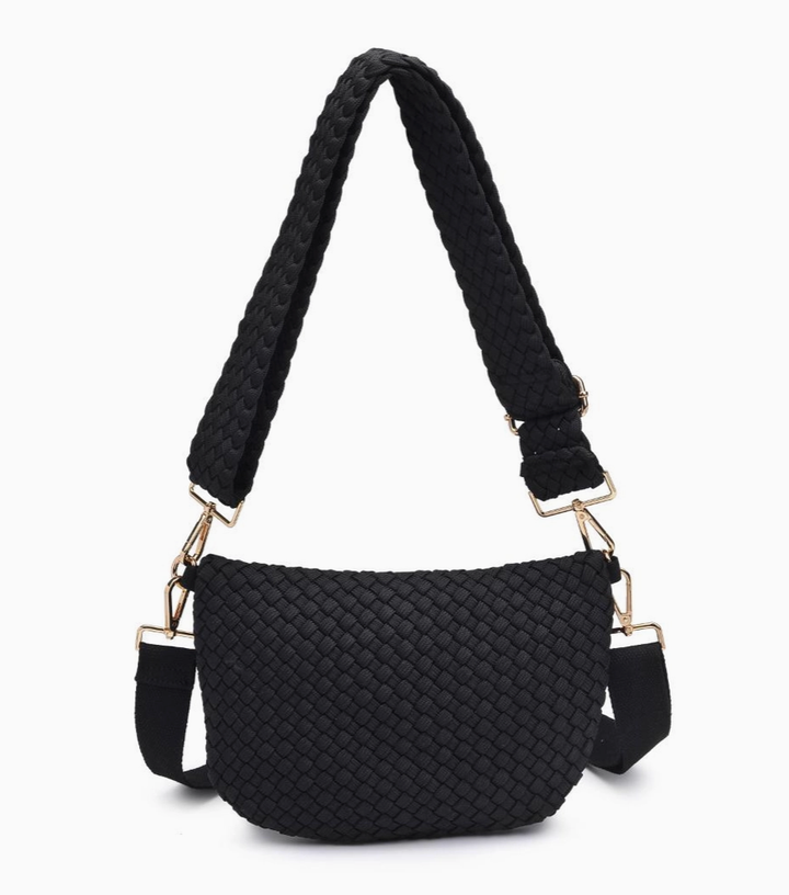 back view of black Sky's the Limit Small Laced Up Eco Edition Crossbody by Sol and Selene