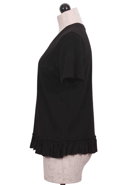 side view of Black Ruffle Bottom Boxy Tee by Goldie LeWinter
