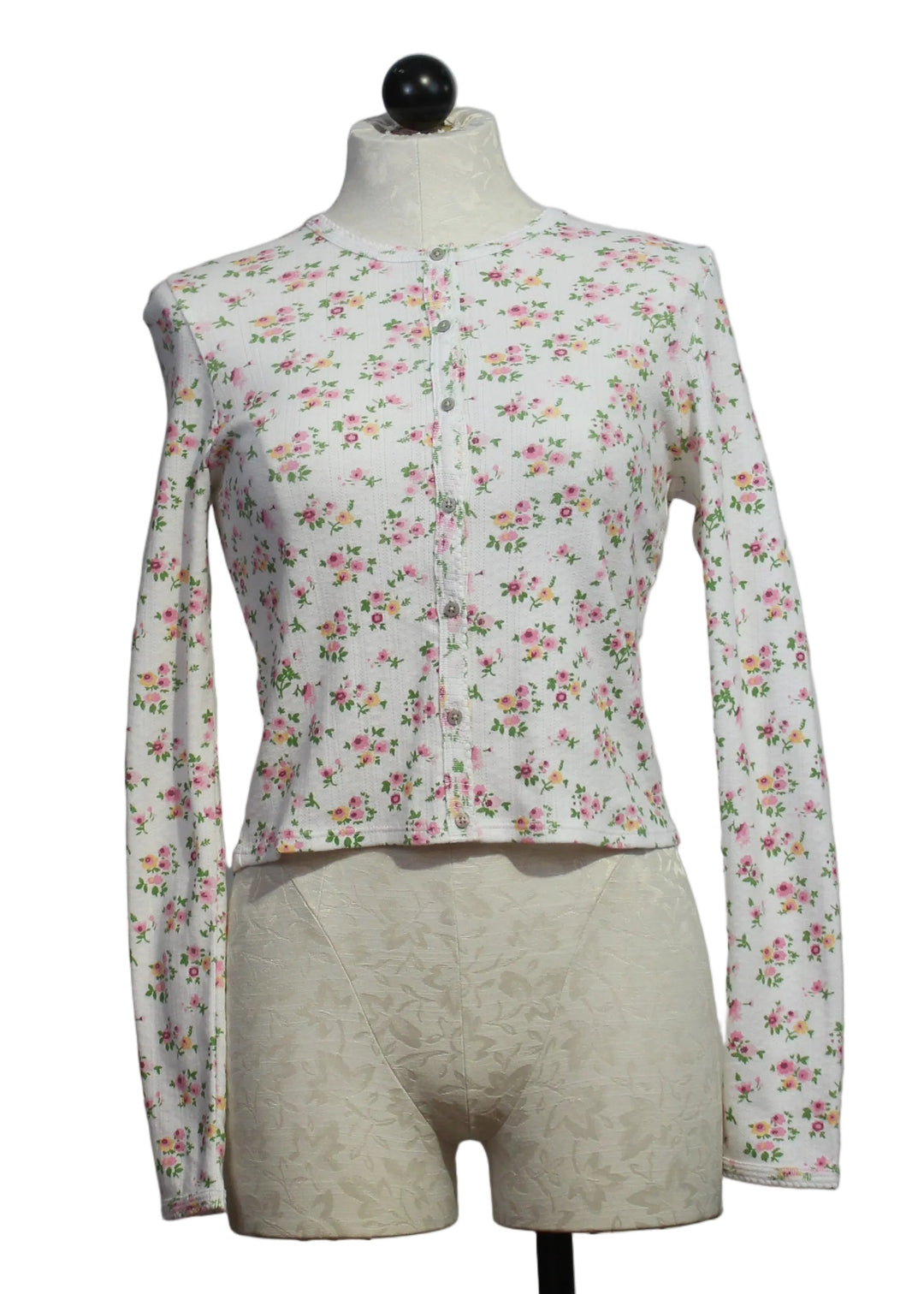 The Floral Pointelle Long Sleeve Crop Cardi by Goldie Lewinter
