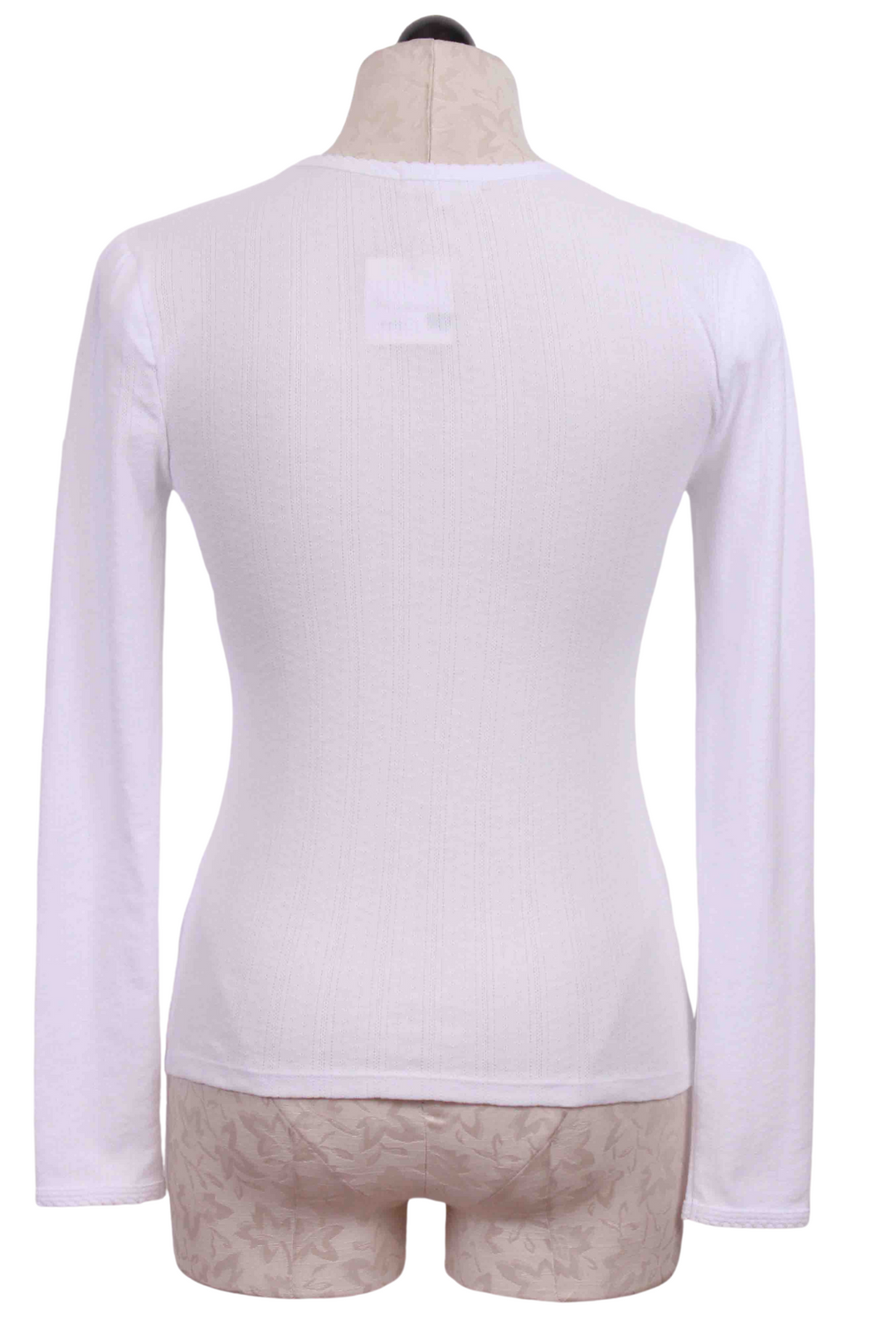 back view of White Long Sleeve Pointelle Puff Shoulder Tee by Goldie LeWinter