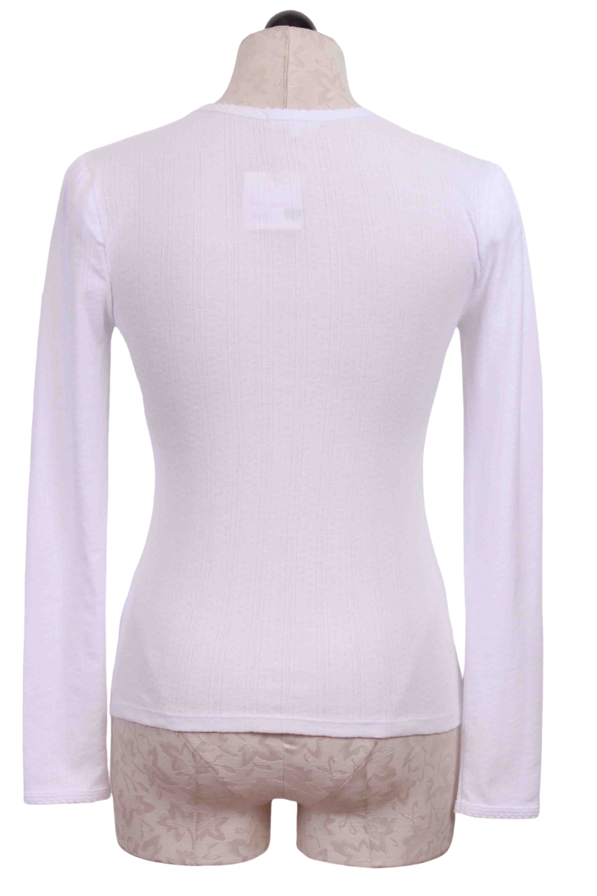 back view of White Long Sleeve Pointelle Puff Shoulder Tee by Goldie LeWinter