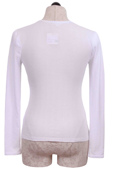 back view of White Long Sleeve Pointelle Puff Shoulder Tee by Goldie LeWinter