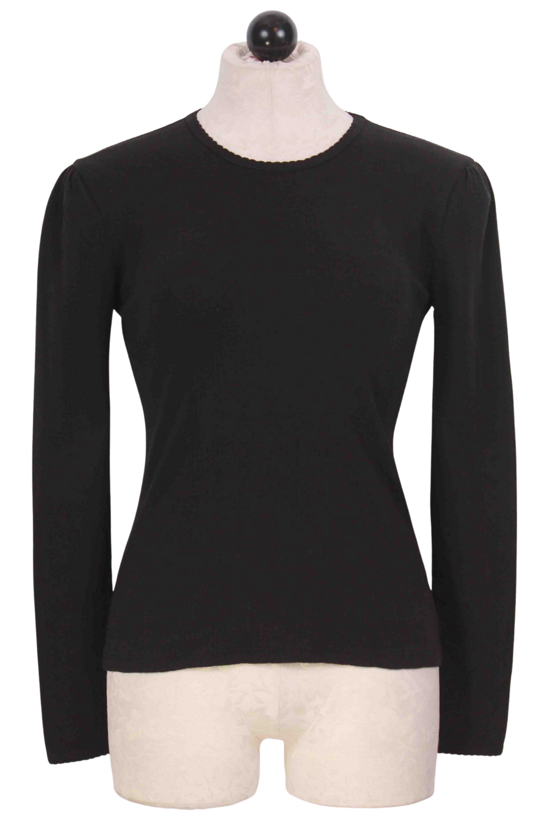 Black Long Sleeve Pointelle Puff Shoulder Tee by Goldie LeWinter