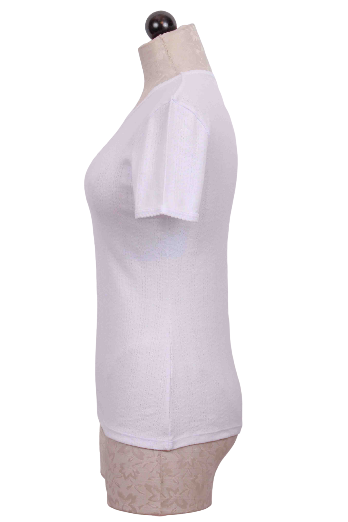 side view of White Short Sleeve Pointelle Tee by Goldie LeWinter