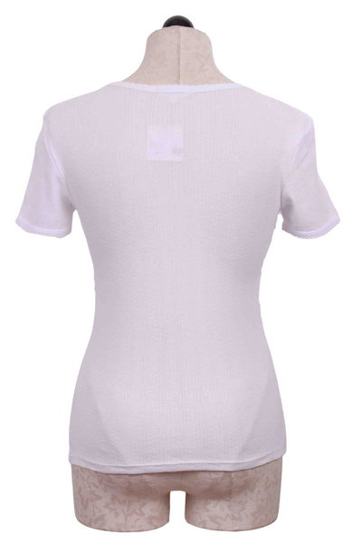 back view of White Short Sleeve Pointelle Tee by Goldie LeWinter