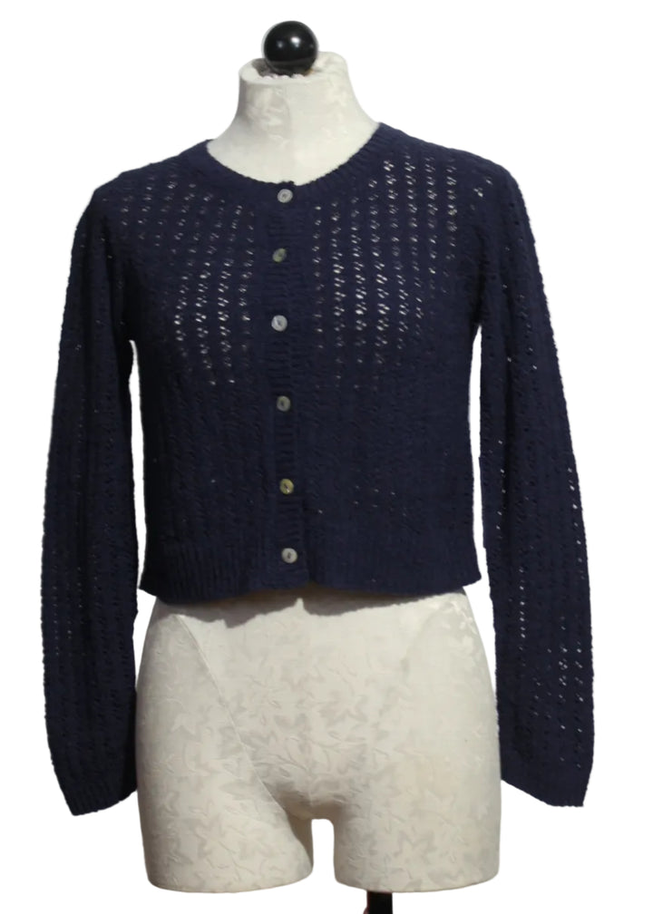 Navy Cotton Boucle Crop Cardigan by Goldie Tees