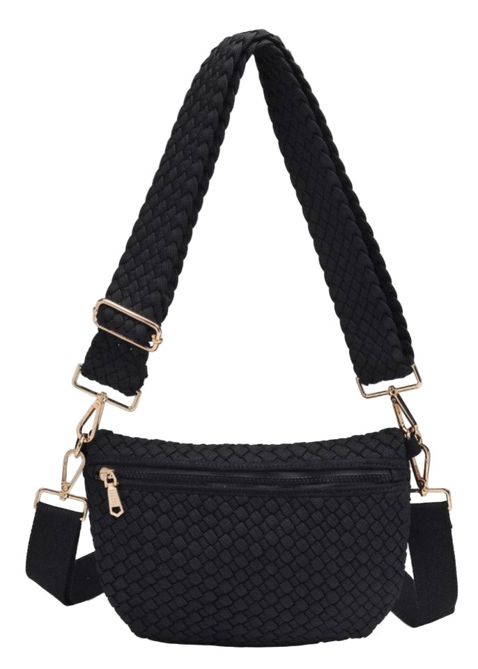 front view of Black Ethereal Woven Sustainable Crossbody by Sol and Selene
