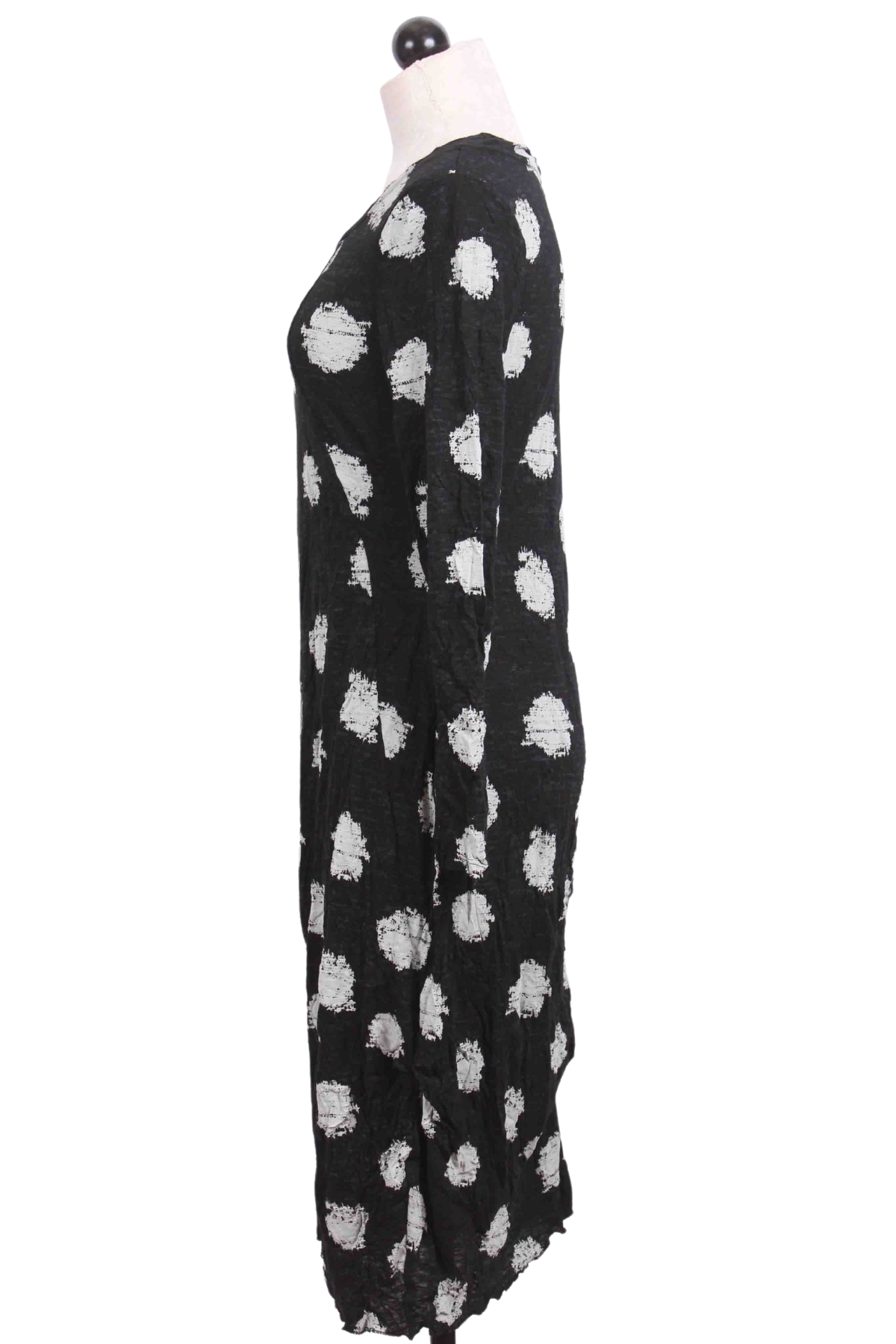 side view of Black and white Polka Dot Jetset Crinkle Anytime Dress by Liv by Habitat