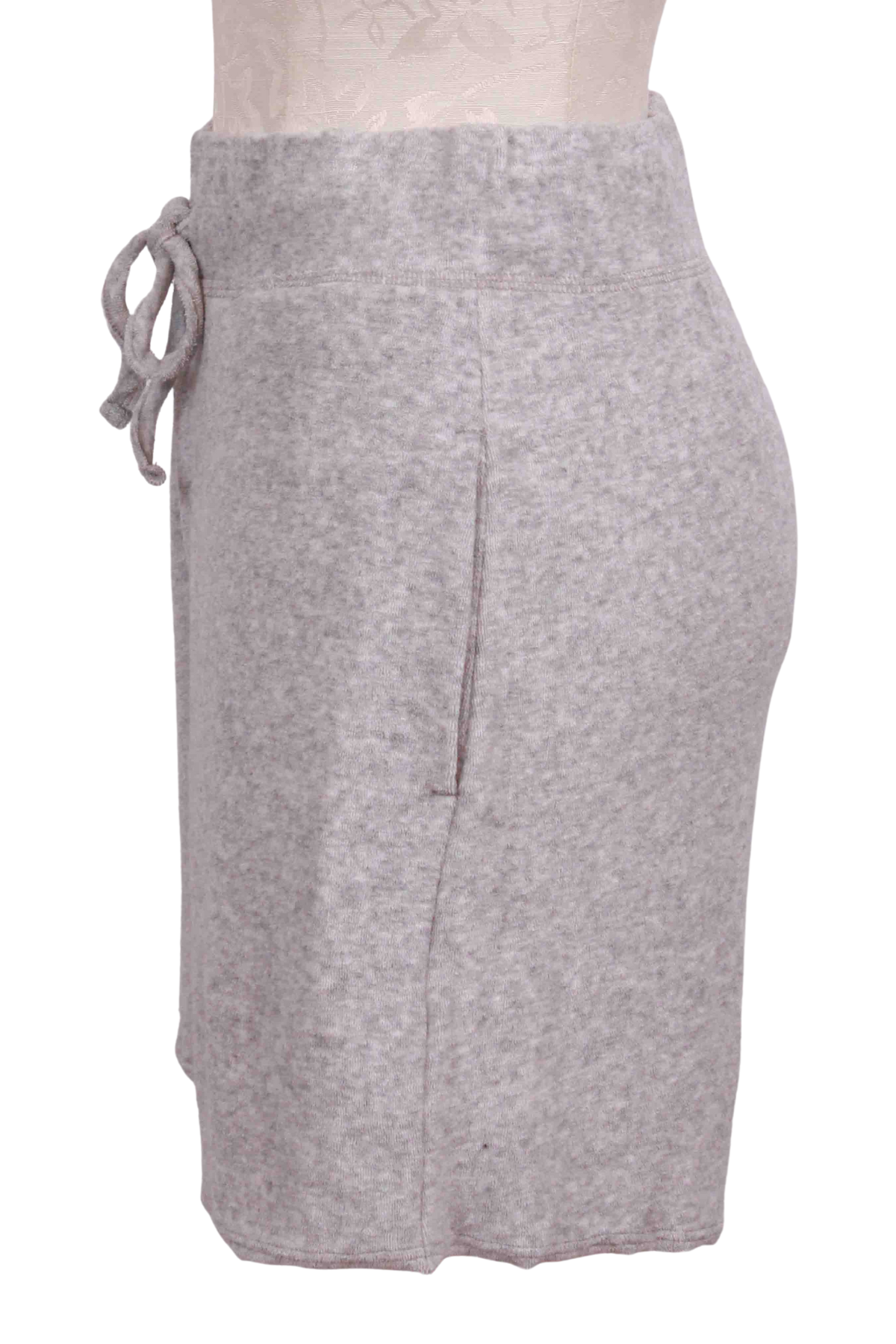 side view of Grey Heather Micro Terry Drawstring Short by Goldie Lewinter