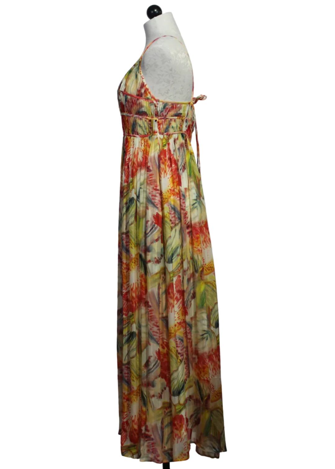 side view of The Bailey Dress by Marie Oliver in the vibrant botanical Lyric print