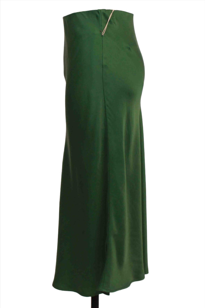 side view of  jade colored Brielle Satin Midi Skirt by Fifteen Twenty