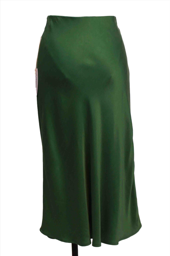 back view of  jade colored Brielle Satin Midi Skirt by Fifteen Twenty