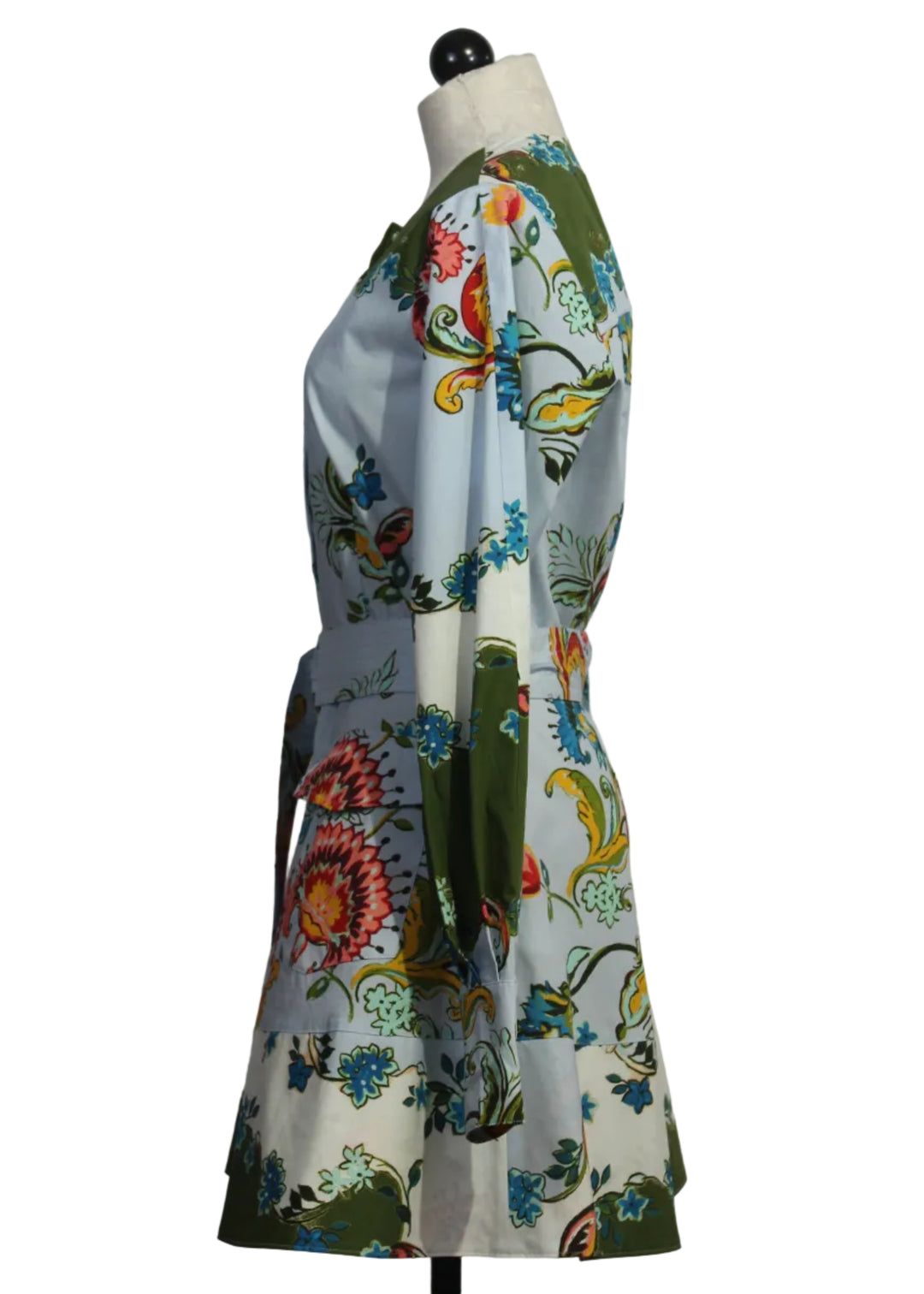 side view of the Hughes Dress by Marie Oliver in the Delphi print