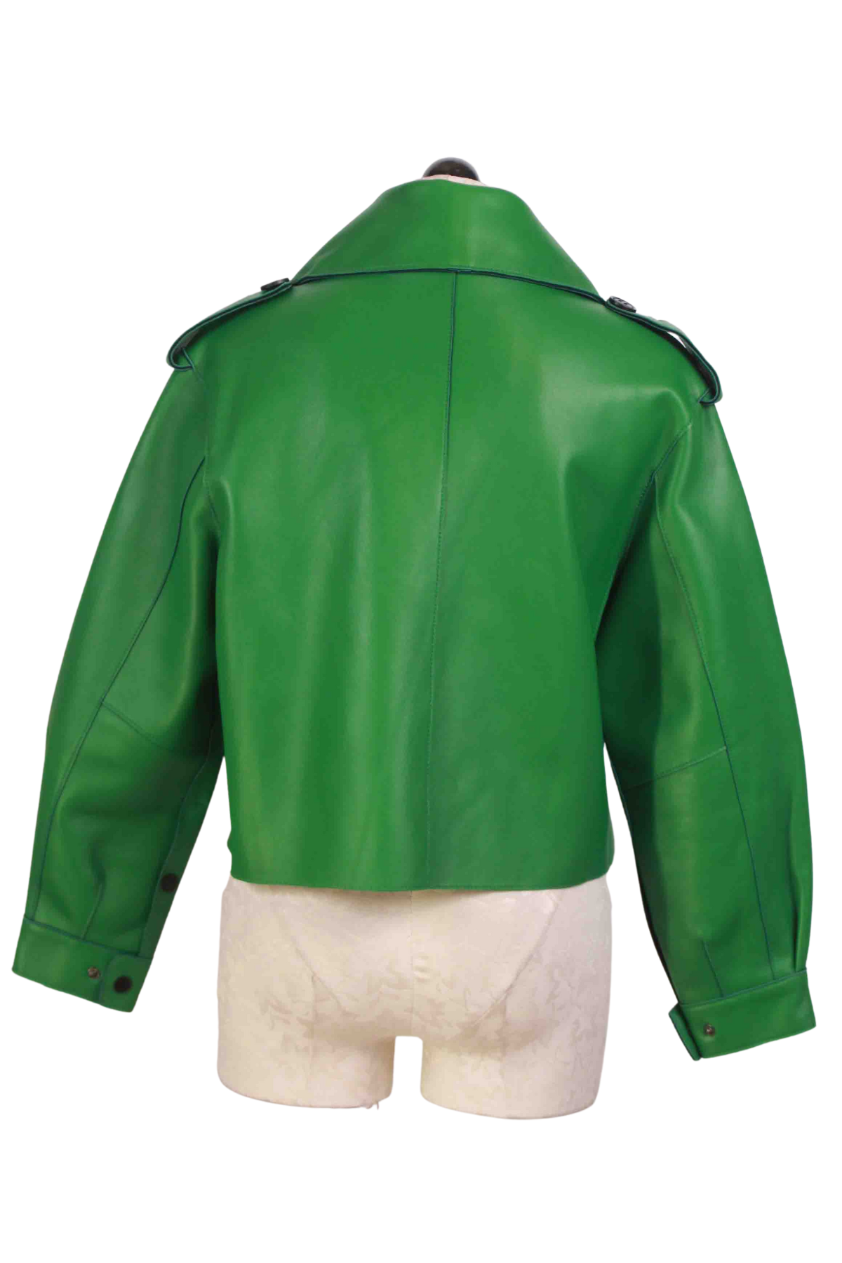 back view of Emerald Green Lambskin Moto Jacket by Jessie Liu