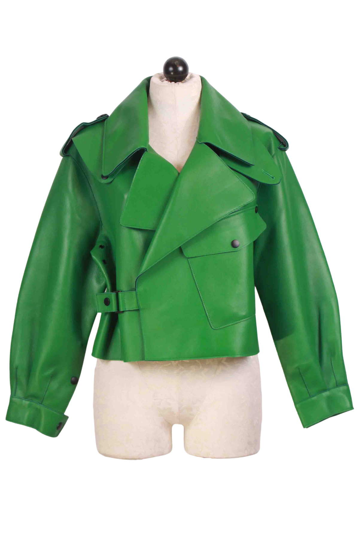 Emerald Green Lambskin Moto Jacket by Jessie Liu