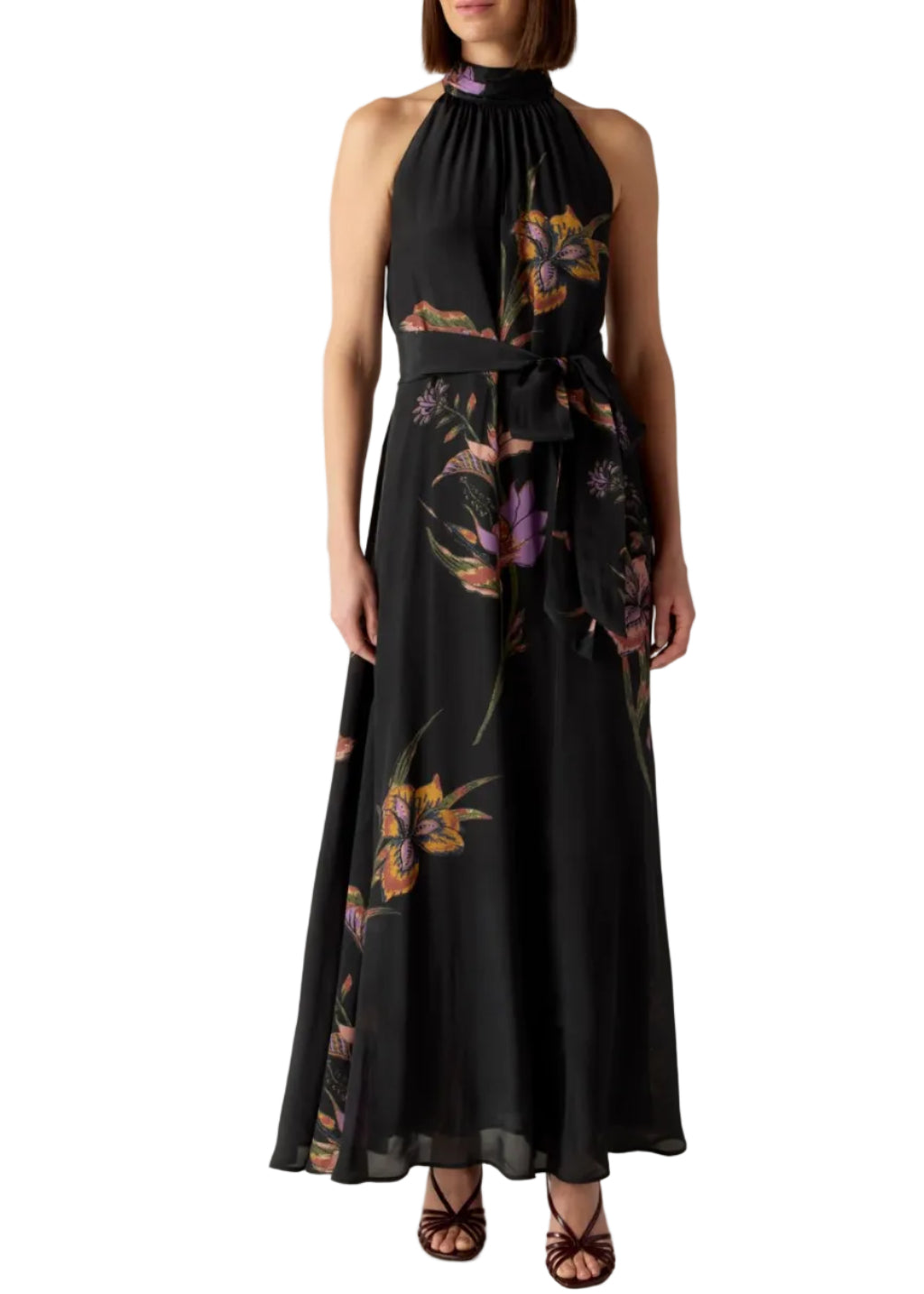 model wearing the PENELOPE DRESS by Marie Oliver in the Nightshade Print