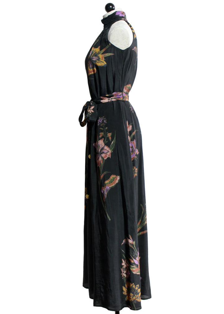 Side view of The Penelope Dress by Marie Oliver in the Nightshade print