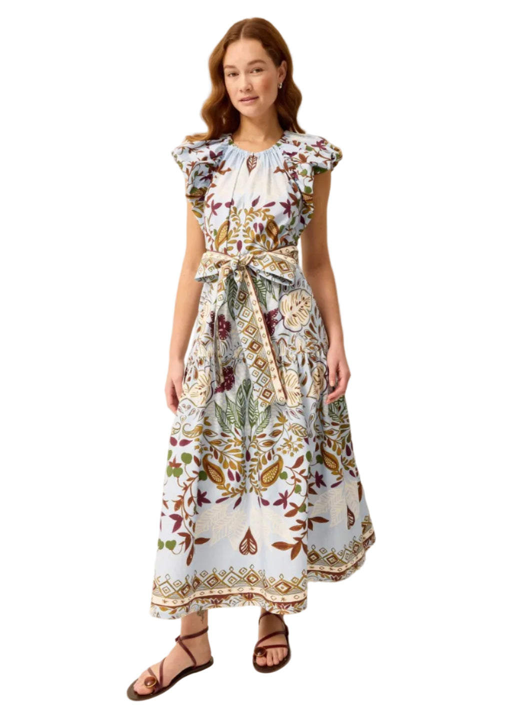 model wearing the The Leena Dress by Marie Oliver in the Branche Print