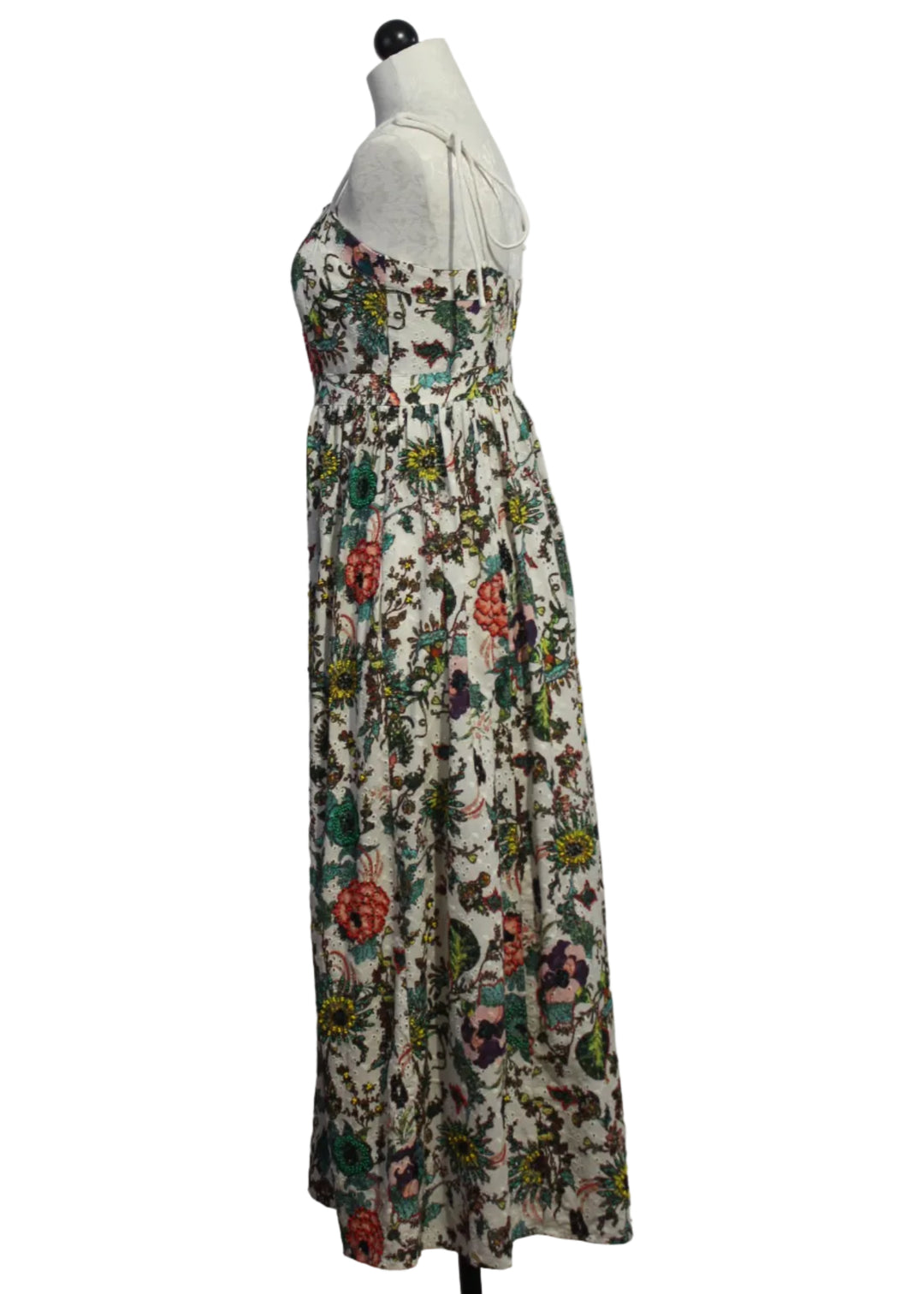 Side view of the Selene Dress by Marie Oliver in the Botanique Fabric