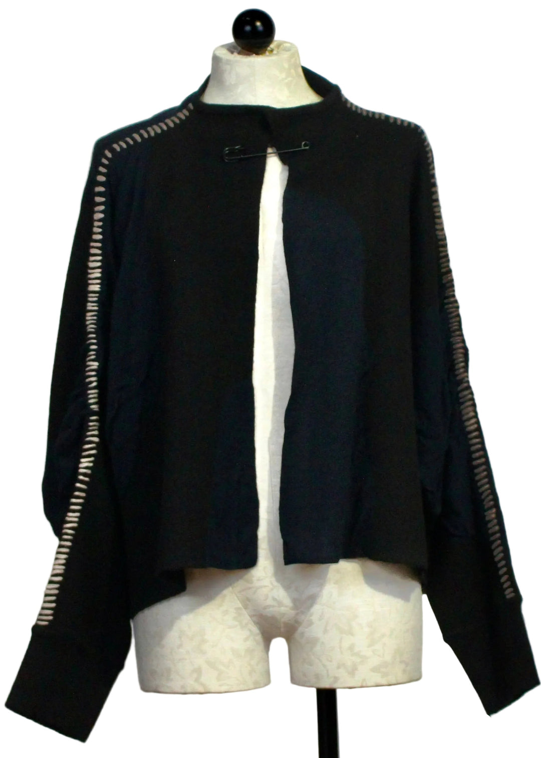 The Black Whipstitch Cardigan with Navy Circles by Moyuru 
