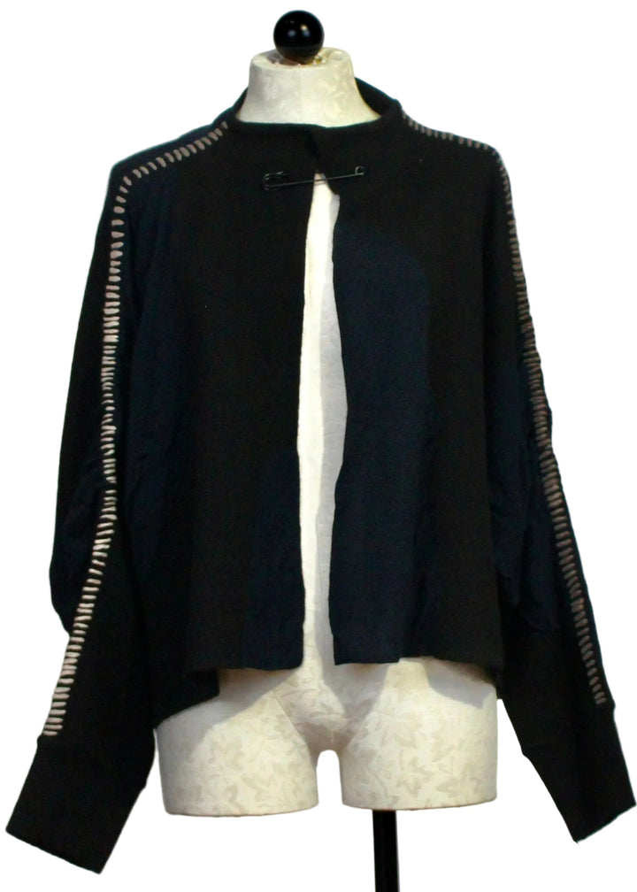 The Black Whipstitch Cardigan with Navy Circles by Moyuru 