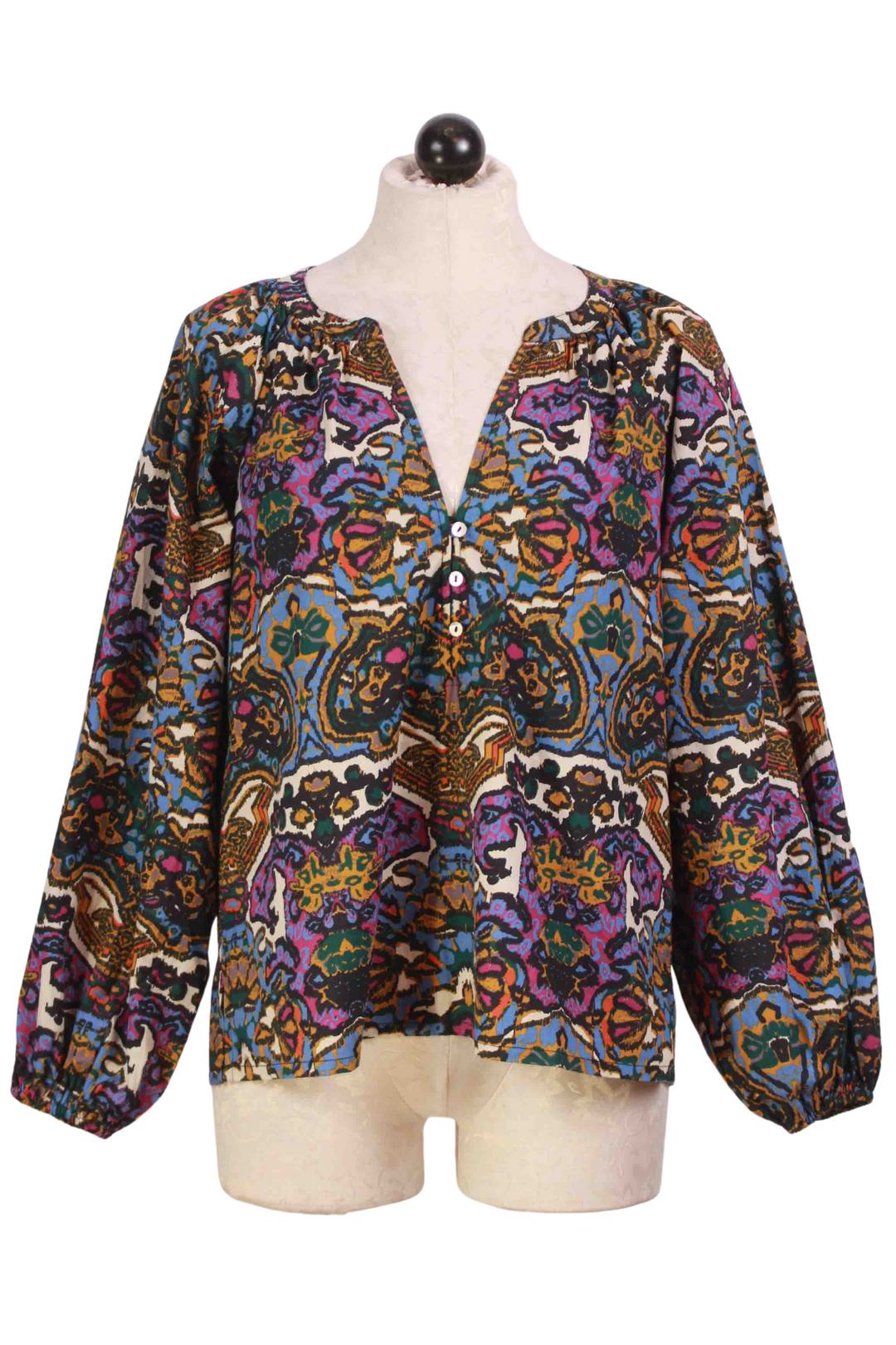 Mosaic Ikat Print V-Neck Felicia Blouse by Cleobella