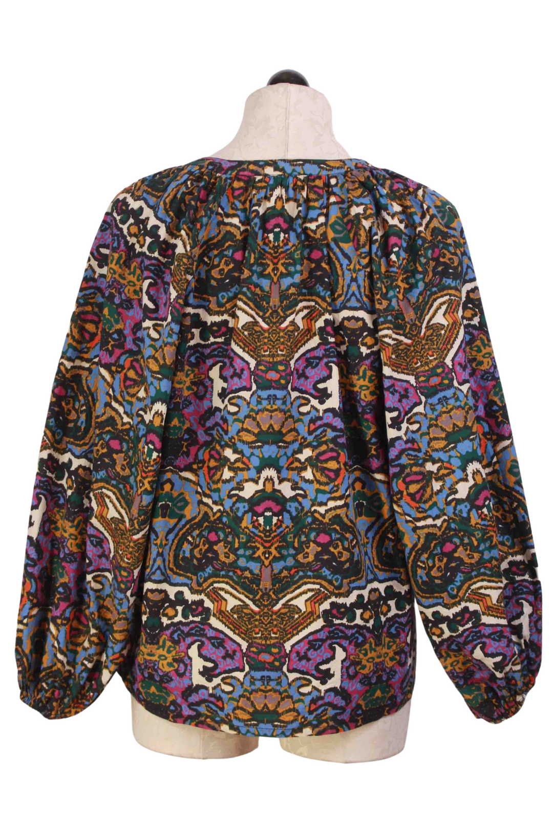 Back view of Mosaic Ikat Print V-Neck Felicia Blouse by Cleobella