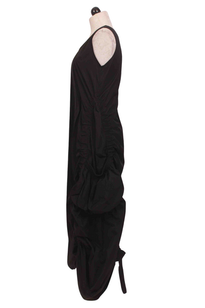 side view of Black Sleeveless Big Pocket Dress by Planet