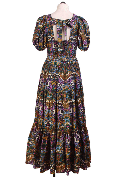 back view of Mosaic Ikat Midi Length Evita Dress by Cleobella