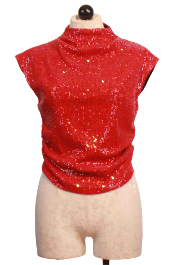 Cherry Gwennie Sequin Mesh Tank by Fifteen Twenty