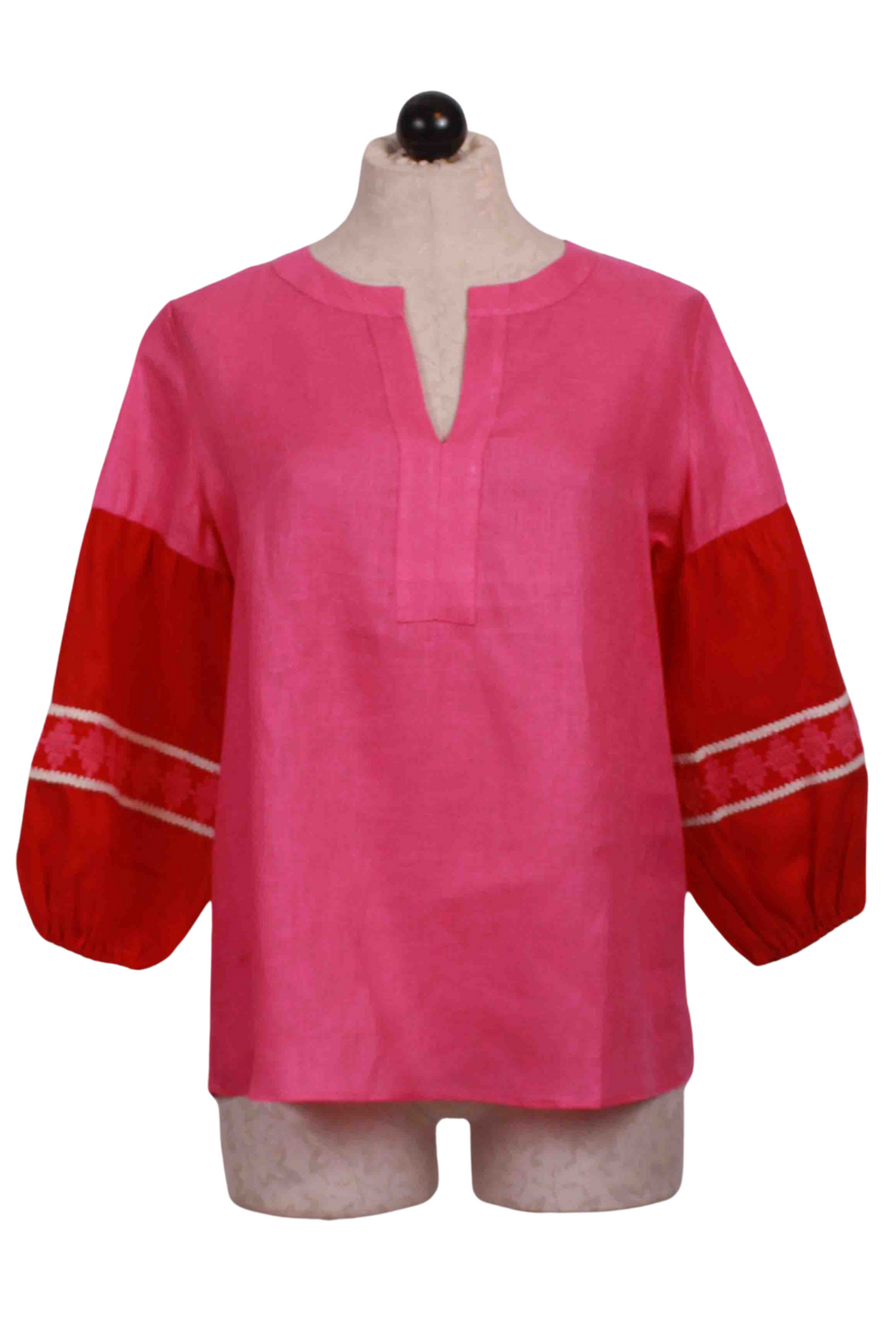 Kaya Pink/Red Linen Shirt by Vilagallo