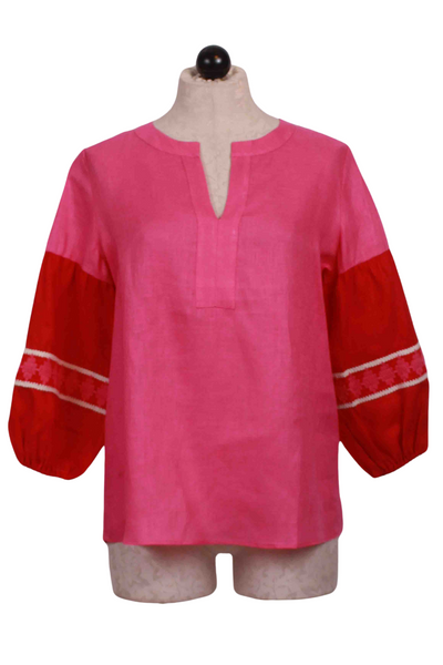 Kaya Pink/Red Linen Shirt by Vilagallo