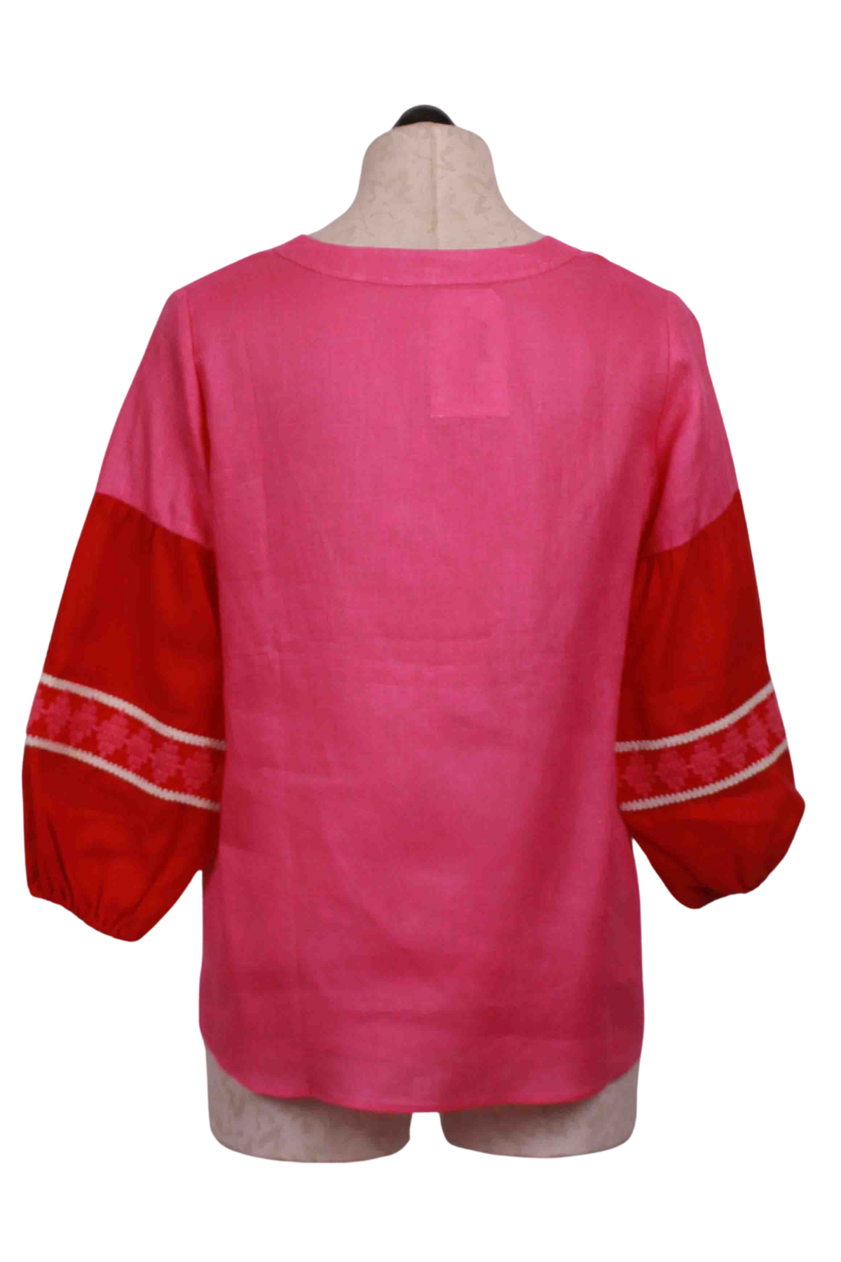 back view of Kaya Pink/Red Linen Shirt by Vilagallo