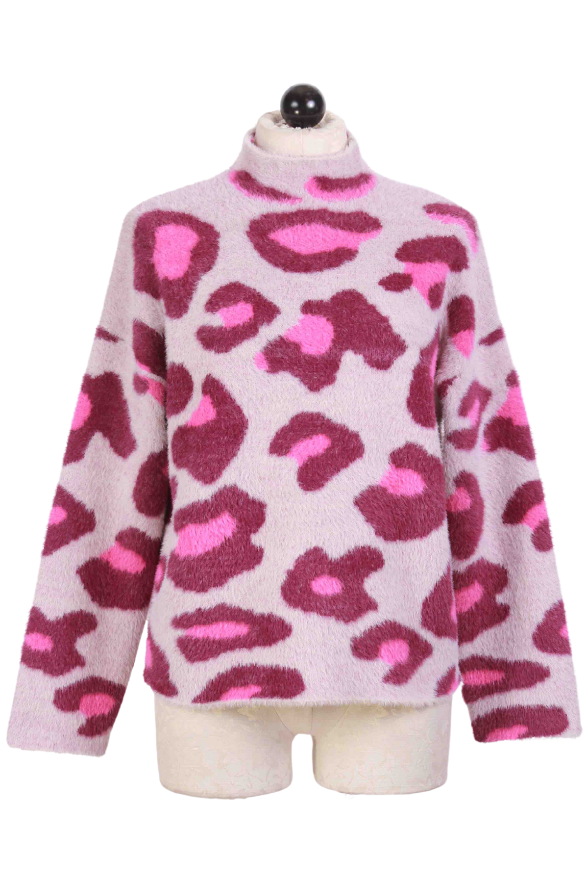 Fuschia Combo Plush Leopard Pullover Sweater by Elena Wang
