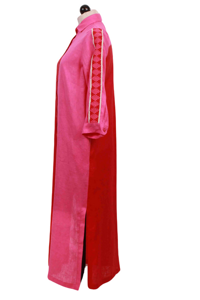 side view of Antonella Red Linen Dress by Vilagallo unbelted