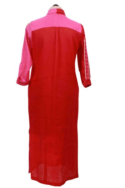 back view of Antonella Red Linen Dress by Vilagallo unbelted