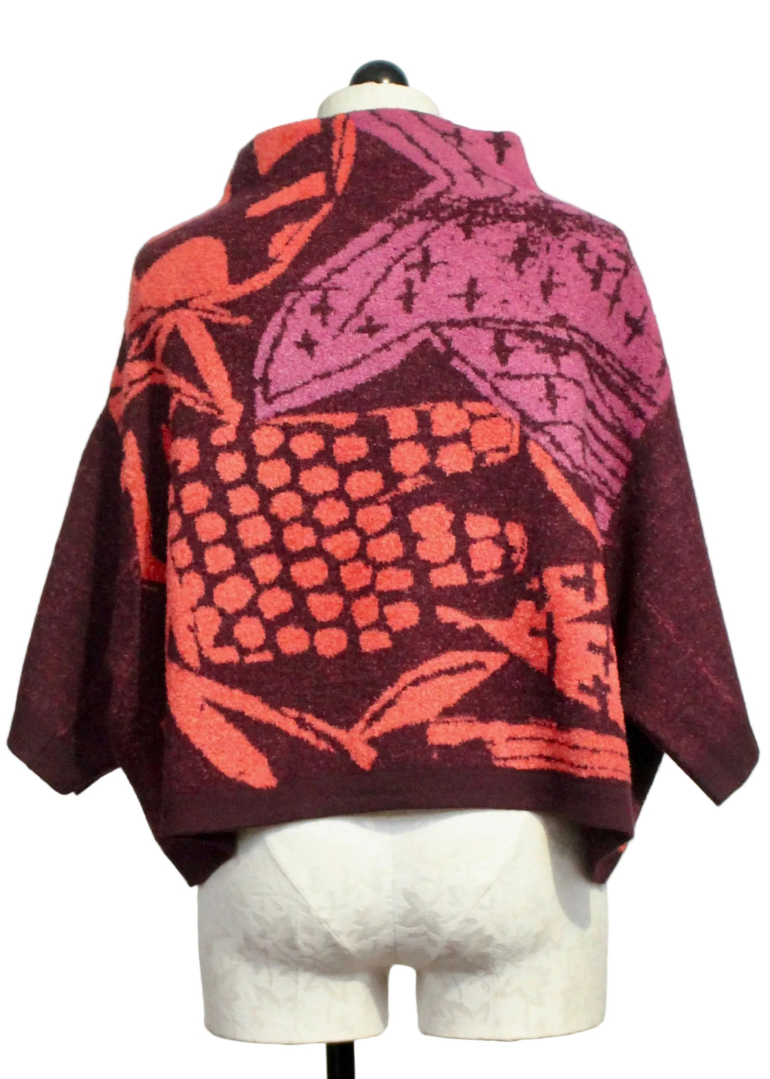 Back view of The Cropped Pullover Sweater by Moyuru in Purple/Pink/Orange