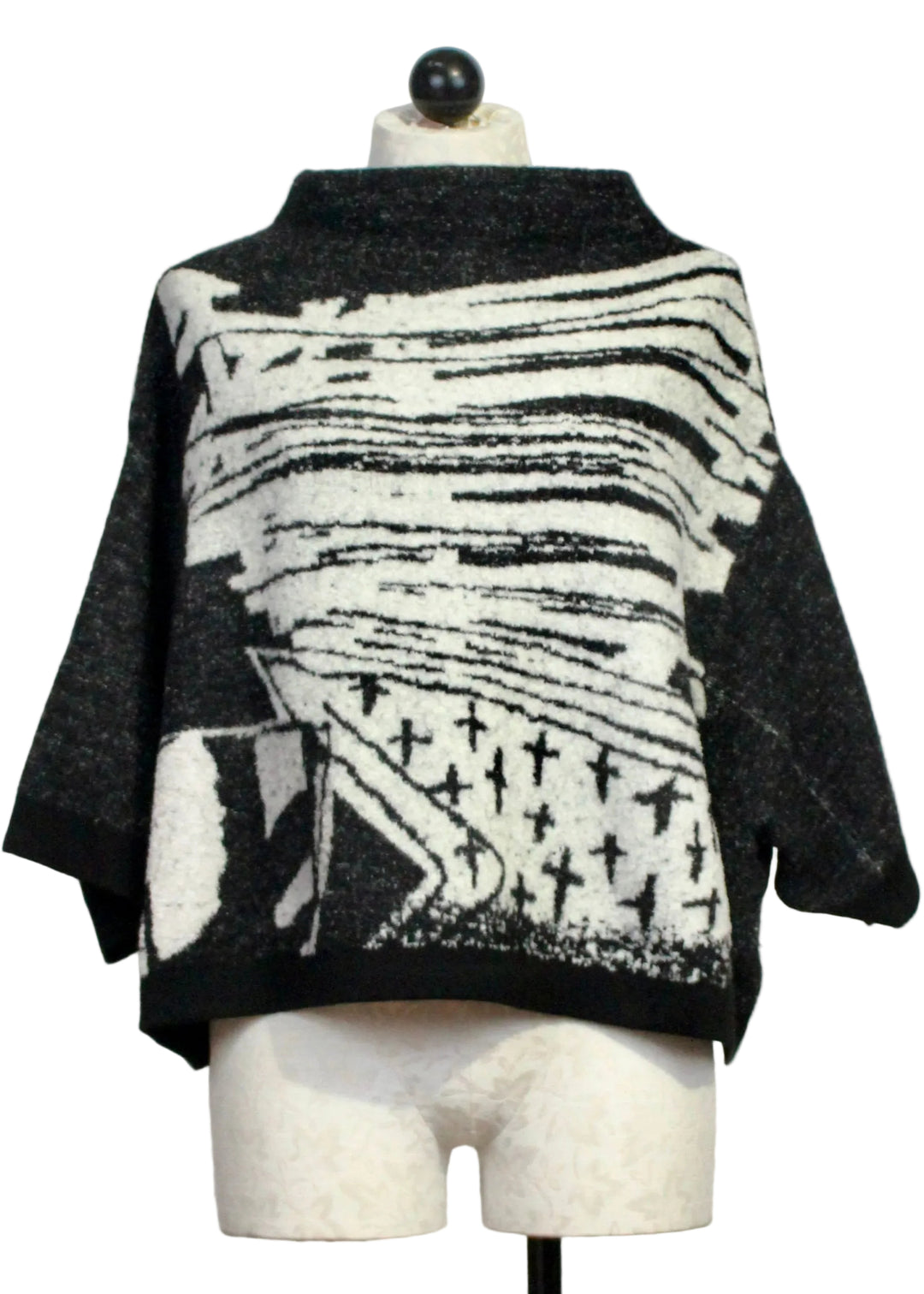 The Cropped Pullover Sweater by Moyuru in Black and Ivory