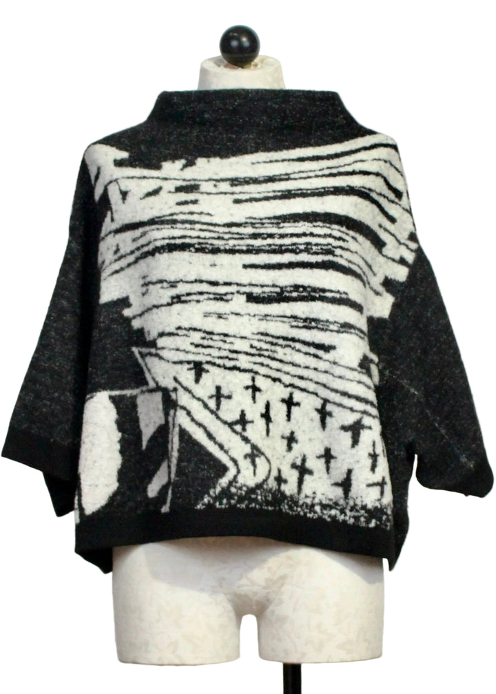 The Cropped Pullover Sweater by Moyuru in Black and Ivory