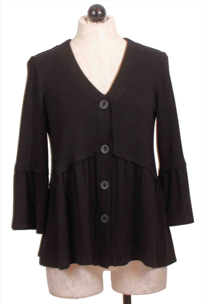 black Flared Sleeve Button Front Knit Cardigan by Compli K