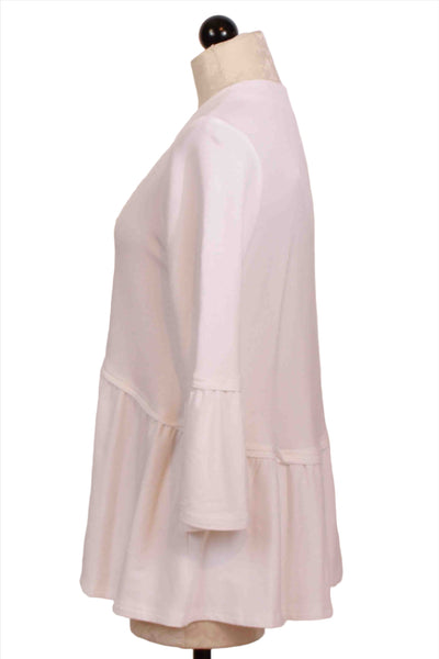 side view of White Flared Sleeve Button Front Knit Cardigan by Compli K
