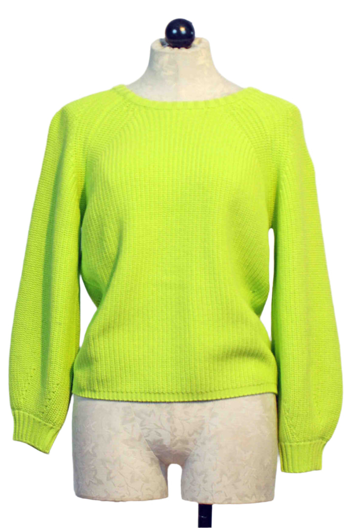 Lime Green Ricki Imperfect Heart Sweater by Kerri Rosenthal with big Pink Hearts on each Elbow