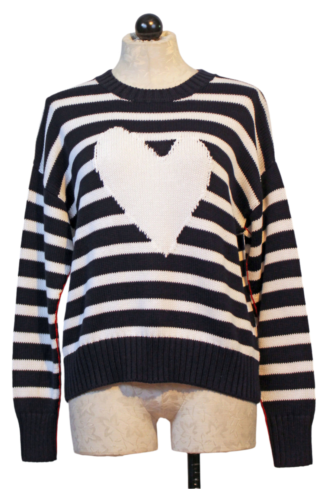 Indigo Blue and White Summer Imperfect Striped Heart Sweater by Kerri Rosenthal 