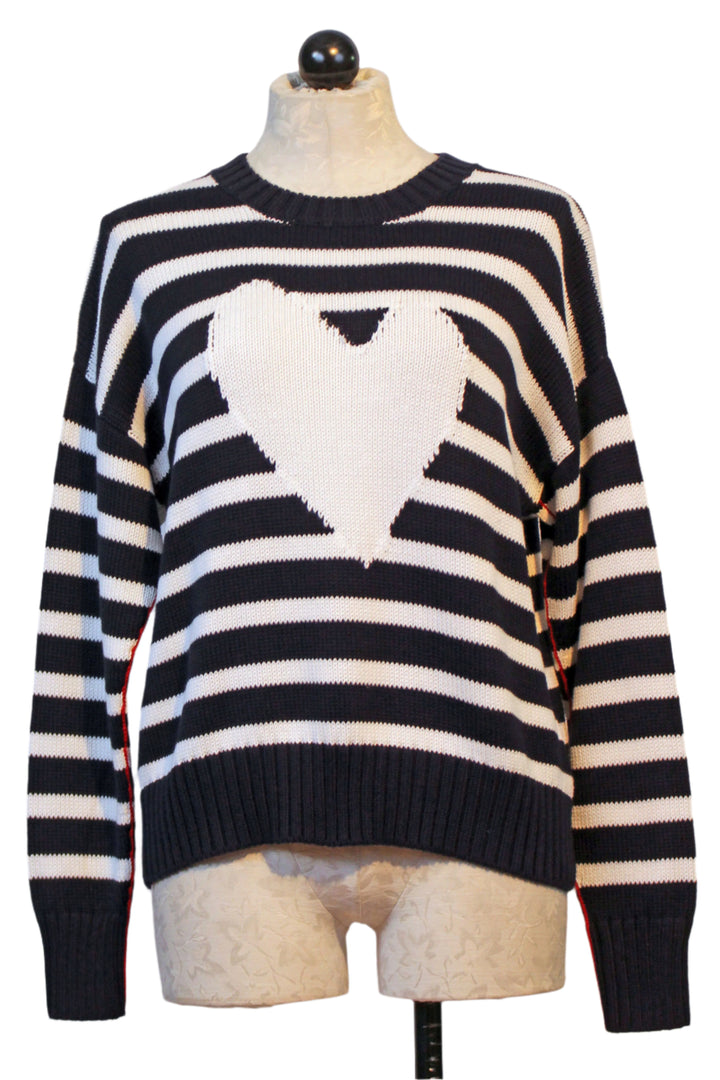 Indigo Blue and White Summer Imperfect Striped Heart Sweater by Kerri Rosenthal 
