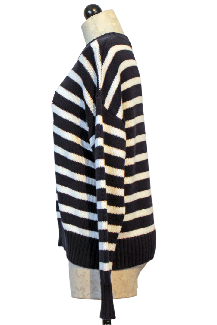 Indigo Blue and White Summer Imperfect Striped Heart Sweater by Kerri Rosenthal 