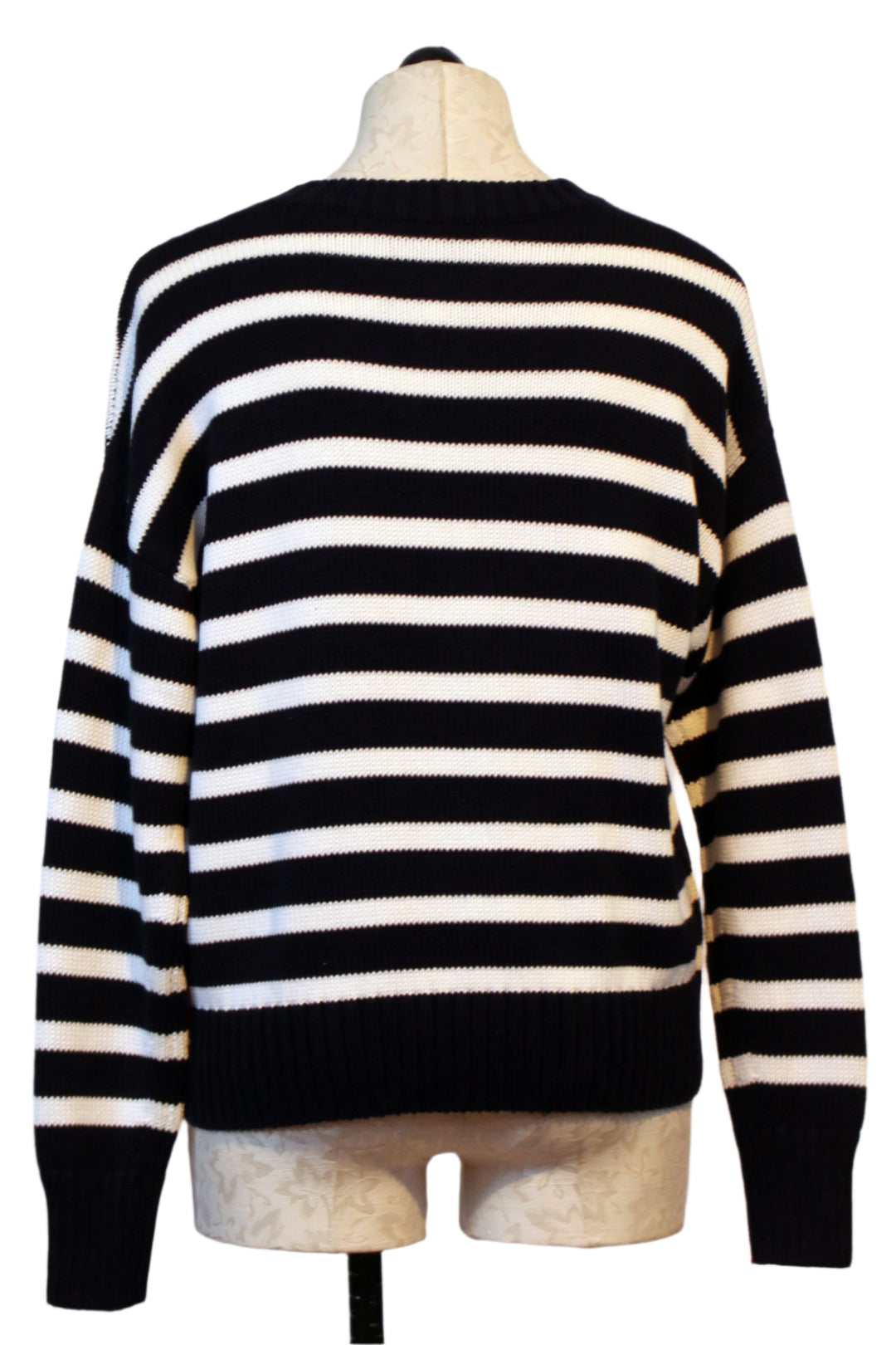 Indigo Blue and White Summer Imperfect Striped Heart Sweater by Kerri Rosenthal 