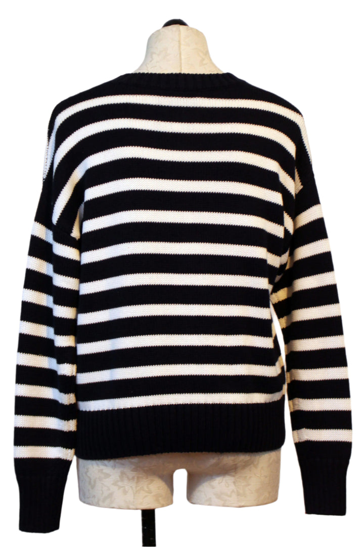 Indigo Blue and White Summer Imperfect Striped Heart Sweater by Kerri Rosenthal 