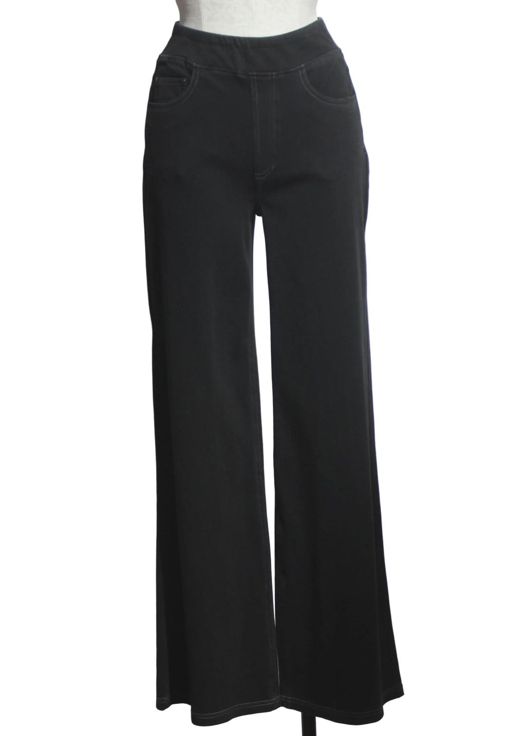 Black Denim Wide-Leg Stretch Pull-On Jean by Compli K 