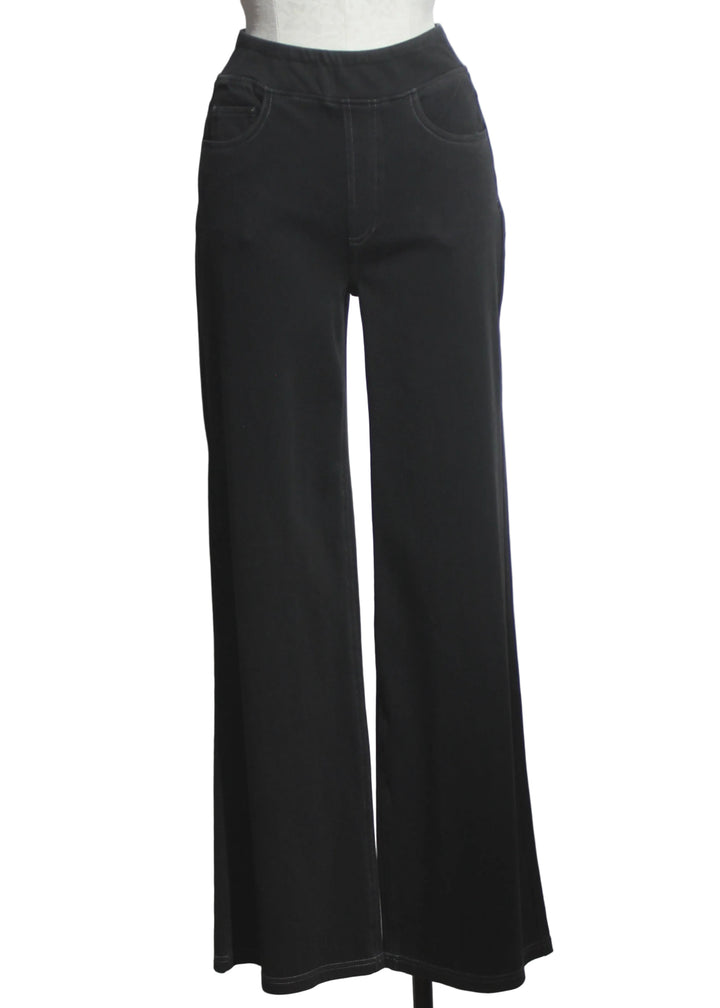 Black Denim Wide-Leg Stretch Pull-On Jean by Compli K 