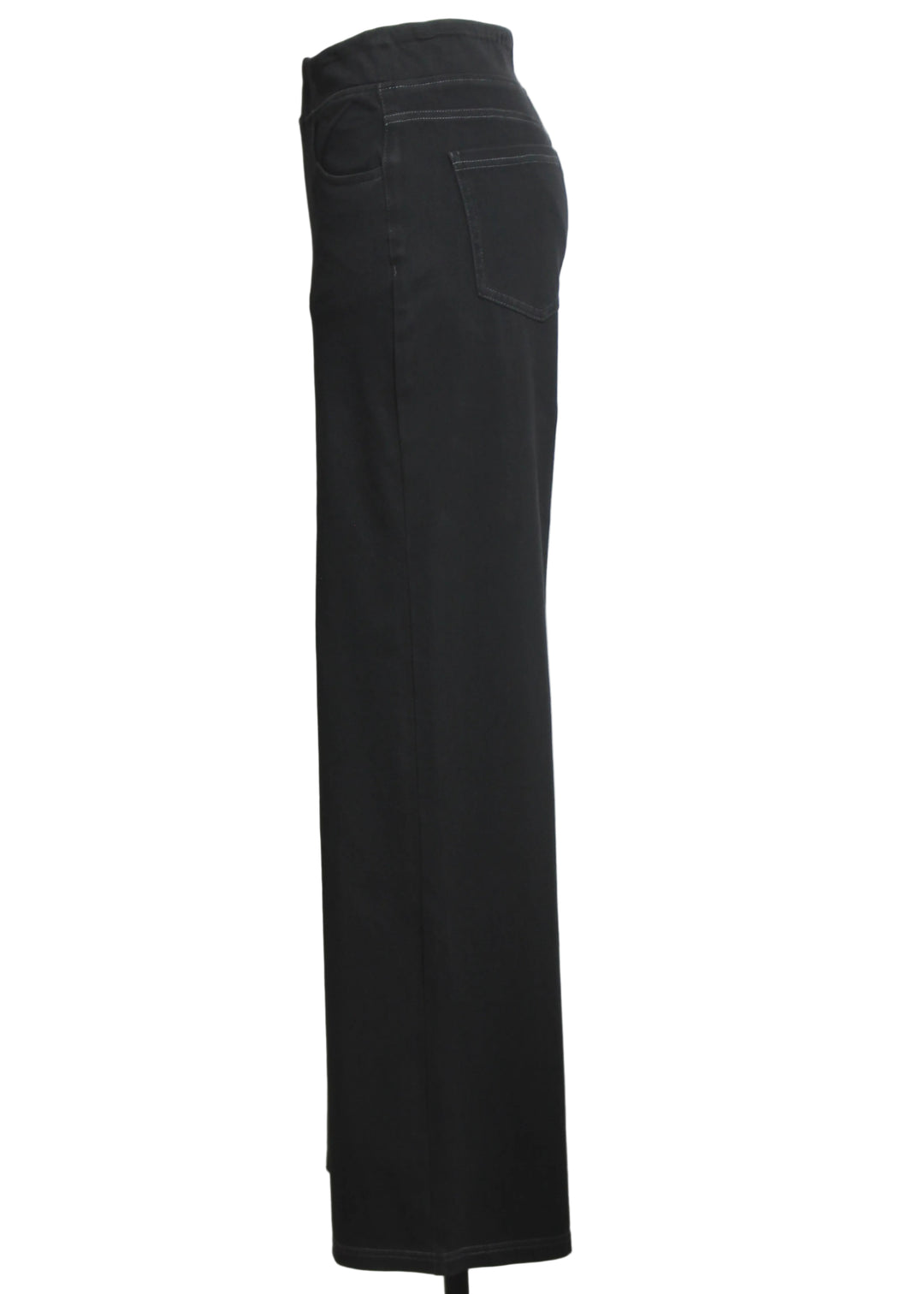side view of Black Denim Wide-Leg Stretch Pull-On Jean by Compli K 